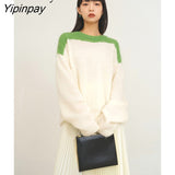 Yipinpay 2023 Winter Korean Style Long Sleeve Patchwork Sweater Women Casual Loose Mohair O Neck Pullover Female Clothing Tops