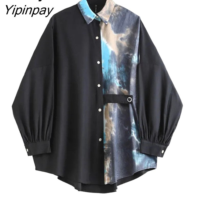 Yipinpay Spring Streetwear Long Sleeve Plus Size Women Shirt Tie Dye Print Oversize Ladies Blouse Loose Free Shipping Female Tops
