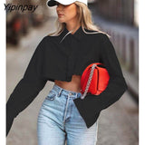 Yipinpay 2023 Spring Streetwear Long Sleeve Cotton Asymmetrical CottoWomen White Shirt Sexy Button Woman Crop Tops Female Blouse