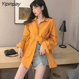 Yipinpay Spring Street Style Solid Color Women Blouse Shirt Long Sleeve Button Up Ladies Tunic Shirts Oversize Fashion Female Tops