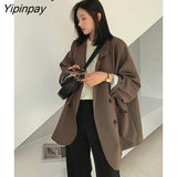 Yipinpay 2023 Autumn Casual Long Sleeve Blazer Women Korean Style Oversize Ladies Suit Blazers Work Female Clothing Jacket Coat