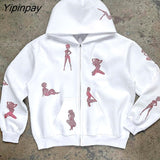Yipinpay Rhinestone Y2K graphics Hoodies Female Zip Up Long Sleeve Women's Sweatshirt Aesthetic Winter Grunge clothing moletom