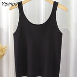 Yipinpay Women Knitted Ribbed Tank Top Streetwear Black White Tees Summer New 2023 Sleeveless Short Vest Sexy Bodycon Crop Tops