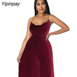 Yipinpay Women Elegant Halter Backless Jumpsuits Sexy Solid Sleeveless Wide Leg One Piece Pants Female Fashion Pleated Wrap Waist Romper