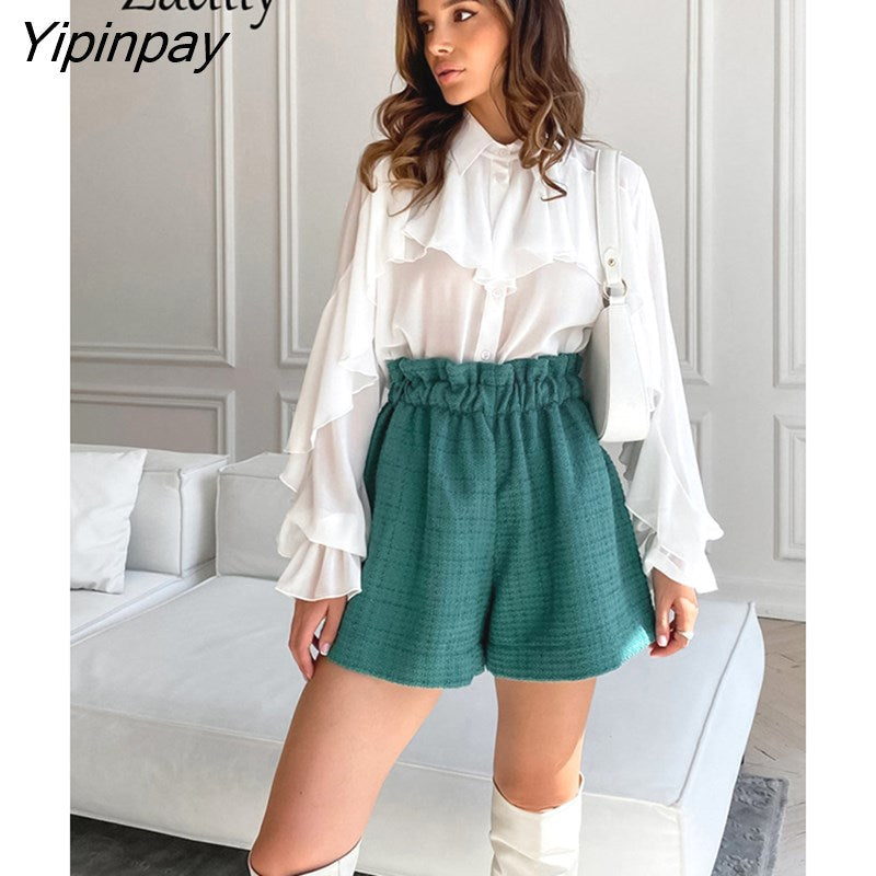 Yipinpay 2023 Spring New Elegant Long Sleeve Women White Shirt Office Lady Button Up Loose Ruffles Woman Blouse Work Clothing Top