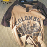 Yipinpay Crop Top Y2k Short Sleeve Graphic Tees Korean Fashion T-Shirts Aesthetic Kawaii Harajuku Streetwear Grunge Women Clothing