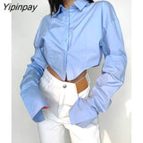 Yipinpay 2023 Spring New In Sexy Long Sleeve Y2K White Shirt Women Button Up Loose Ladies Crop Top Party Female Blouse Clothing