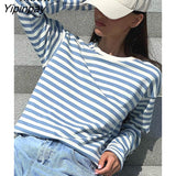Yipinpay Stripe Baggy Sweater Women Pullovers Long Sleeve Loose Knitted Tops Female Jumpers Autumn Winter Streetwear Knit Sweaters
