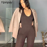 Yipinpay Backless Y2K Casual Slim Jumpsuits Solid White Female Sleeveless Aesthetic Streetwear Rompers For Women Harajuku Overalls