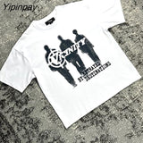 Yipinpay Men Streetwear Hip Hop T Shirt Oversized Graphic Retro Vintage Harajuku Loose Cotton Tees Korean Fashion Y2k Aesthetic Clothes