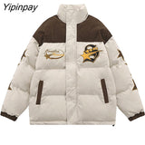 Yipinpay Women Parkas Embroidery Graphic Star Zipper Cardigan Coats Winter Down Jacket Streetwear Oversized Fashion Long Sleeve Clothes