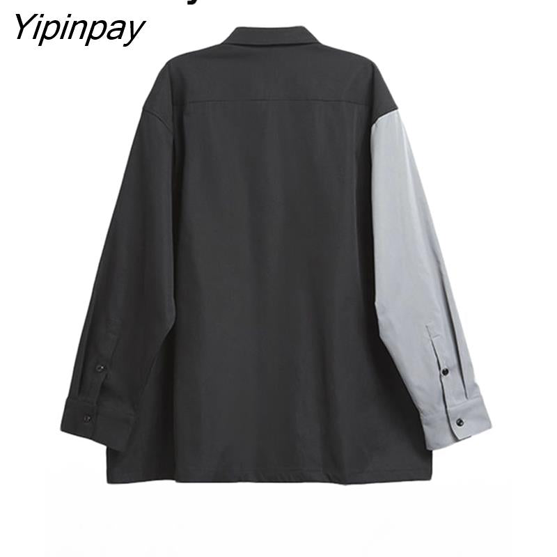 Yipinpay Y2K Long Sleeve head portrait Print Shirt Women Oversize Style Patchwork Button Couple Shirts 2023 Summer Blouse Tops