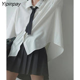 Yipinpay 2023 Spring Minimalist Long Sleeve Embroidery Shirt Women Korean Style Solid Tie Oversize Shirts Blouse Loose JK Tops