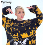 Yipinpay Women's Pullovers Sweaters skull star print Women's Knitted Streetwear Oversized Harajuku O Neck Knitwear Men Clothing