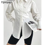 Yipinpay 2023 Spring New In Streetwear Long Sleeve White Shirt Women Minimalist Pocket Button Up Ladies Tunic Blouse Female Tops