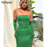 Yipinpay Strapless Backless Tight Dress Woman Sexy Fold Off Shoulder Fashion Dresses Lady Club Bar Banquet Summer Gloves Outfit