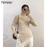 Yipinpay 2023 Winter Korean Style Long Sleeve Turtleneck Sweater Women Minimalist Slim Irregular Ladies Knit Pullovers Female Tops