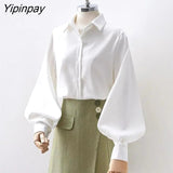 Yipinpay Office Lady Long Puff Sleeve White Za Shirt Women Korean Style Button Blouse Tunic 2023 Summer Work Female Clothing Tops