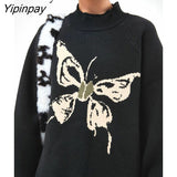 Yipinpay 2023 Winter Long Sleeve Bufferfly Embroidery Sweater Women Streetwear Loose O Neck Knit Ladies Pullover Female Clothing