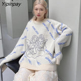 Yipinpay Spring Angel Embroidery Knit Female Pullovers Y2K Long Sleeve Women's Sweater Loose Oversize Woman Sweaters Clothing Tops