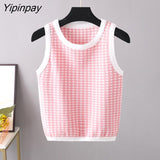 Yipinpay Print Knitted Vest Women Crop Top Sexy Mujer Streetwear Summer 2023 New Knitwears Sleeveless O Neck Short Tank Tops