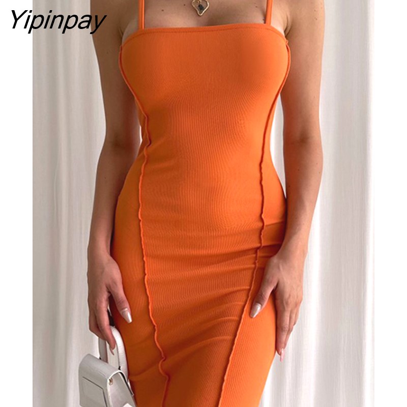 Yipinpay Sleeveless Solid Spaghetti Strap Dress Women Fashion Slim Elastic Mini Dresses Female Spring Warp Hip Bodycon Robe 2023