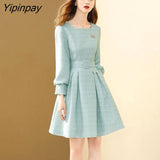 Yipinpay 2023 Spring French Style Long Sleeve A-Line Dress Women Elegant Sashes Solid O Neck Mini Dresses Party Vestidos