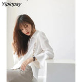 Yipinpay Office Lady Long Flare Sleeve Chiffon Shirt Women Korean Style Button Loose Blouse Tunic 2023 Summer Female Clothing Tops