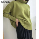 Yipinpay Women Turtleneck Baggy Sweater Pullovers Long Sleeve Loose Knitted Tops Streetwear Thick Jumper 2023 Autumn Winter Knit Sweaters