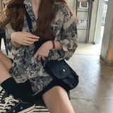 Yipinpay Spring Street Style Long Sleeve Loose Women Blouse Chic Oversize Button Floral Print Ladies Shirt Hip Hop Female Clothing