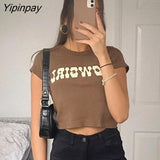 Yipinpay Letter Print Sexy Crop Tops Women Casual Short Sleeve Cotton Pullover Tees Summer Slim Streetwear T-shirt Woman 2023
