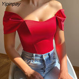 Yipinpay 2023 Spring New In Women Off Shoulder Strapless Blouse Camis Tanks Tube Tops Summer Sexy Bodycon Corset Crop Tops Shirts