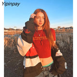 Yipinpay Letter Printing Stitch Harajuku Punk Gothic Crop Tops O-neck Short Sleeve T-shirts clothes shirt vintage clothing tee emo