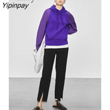 Yipinpay 2023 Winter Korean Style Patchwork Women Hoodies Minimalist O Neck Long Sleeve Ladies Sweatshirt Autumn Female Clothing