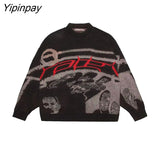 Yipinpay Pullovers Sweaters Creative Stripes Women's Knitted Streetwear Oversized Harajuku O Neck Knitwear Men Clothing
