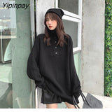Yipinpay 2023 Winter Korean Style Long Sleeve Knit Sweater Women Minimalist Turleneck Button Ladies Pullover Female Clothing Tops