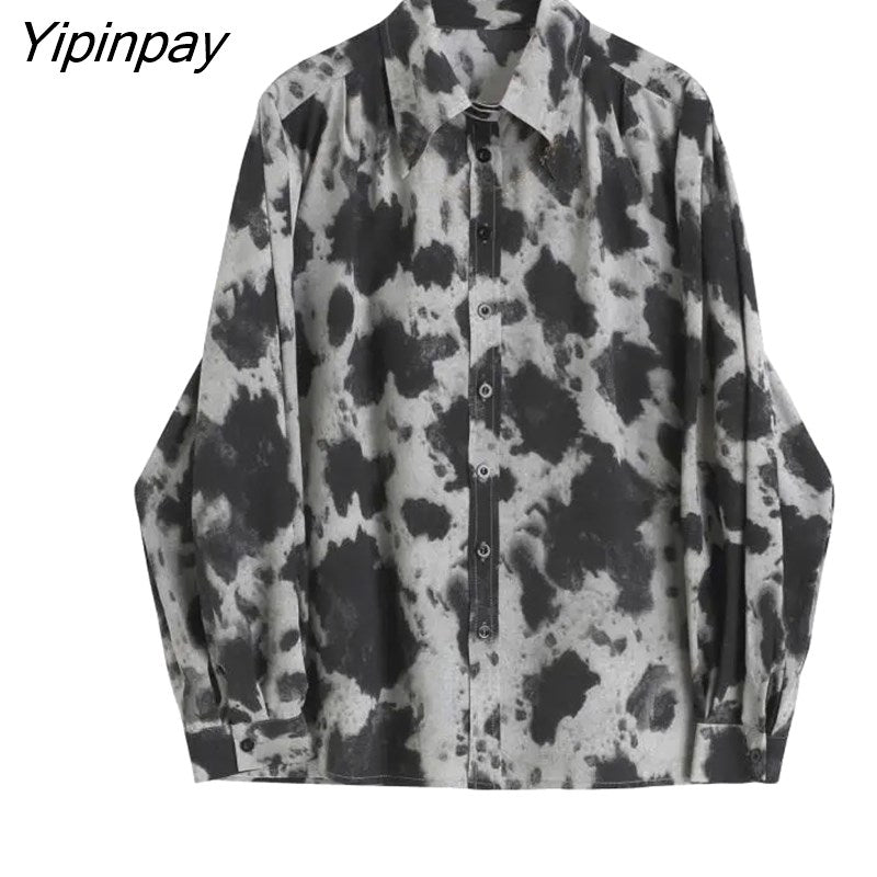 Yipinpay Harajuku Loose Long Sleeve Women Shirt Leopard Print Button Oversize Blouse 2023 Summer Hight Street Female Clothing Tops