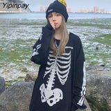 Yipinpay new skull print street hip-hop couple long-sleeved T-shirt graphic t shirts harajuku y2k tops women shirts clothes