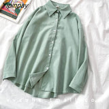 Yipinpay 2023 Autumn Korean style Long Sleeve Thick White Shirt Women Casual Button Up Solid Ladies Tunic Blouse Winter Clothing