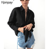 Yipinpay Minimalist Full Sleeve Oversize Black Women Basic Shirt Button Up Loose Woman Tuic Blouses 2023 Spring Female Long Tops
