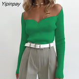 Yipinpay Sexy Knit T Shirt Women Ribbed Top Autumn Long Sleeve Square Collar Basic Tees Bodycon Tshirt Streetwear Black White Tops
