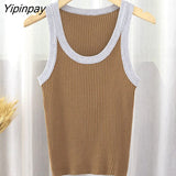 Yipinpay Knit Short Vest Women Bodycon Crop Top Summer New Color Block Ribbed Tank Black White Basic Knitting Tees Sexy Tops