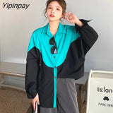 Yipinpay 2023 Summer Streetwear Oversize Patwork Long Sleeve Shirt Women Y2K Button Up Loose Ladies Shirts Tops Drop Shipping