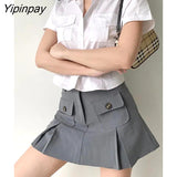 Yipinpay 2023 Summer Y2K Pocket Short Sleeve White Shirt Women Sexy Button Slim Crop Tops Blouse New Streetwear Female Clothing