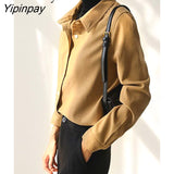 Yipinpay 2023 Winter Korean Style Long Sleeve Wool Liner Shirt Women Office Lady Button Thick Tunic Autunm Female Clothing Tops