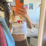 Yipinpay Women Crop Top Short Sleeve Kawaii T Shirt harajuku 90s Summer Grunge Slim Y2k Tops Round Neck Punk Vintage Graphic Tee Shirt