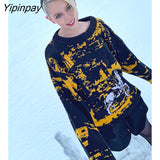 Yipinpay Women's Pullovers Sweaters skull star print Women's Knitted Streetwear Oversized Harajuku O Neck Knitwear Men Clothing