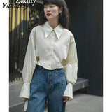 Yipinpay 2023 Spring New Streetwear Long Sleeve Women Shirt Korea Style Hollow Out Button Up Woman Crop Tops Blouse Party Clothing