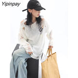 Yipinpay Streetwear Frayed Sweater Women Oversize Long Sleeve Knit Ladies Pullover Loose 2023 Autumn Female Loose Clothing Tops