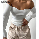 Yipinpay Sexy Off Shoulder Knit Corset Tops Women Ribbed T Shirt Long Sleeve Black White Basic Tees Tshirt Streetwear Bodycon Tops